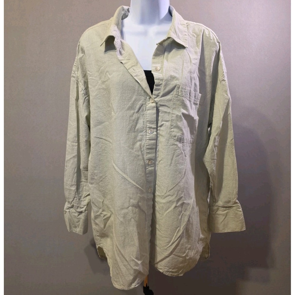 LOLA RIVER OLIVE GREEN OVERSIZED LONG SLEEVE 100% COTTON BUTTON DOWN SHIRT L